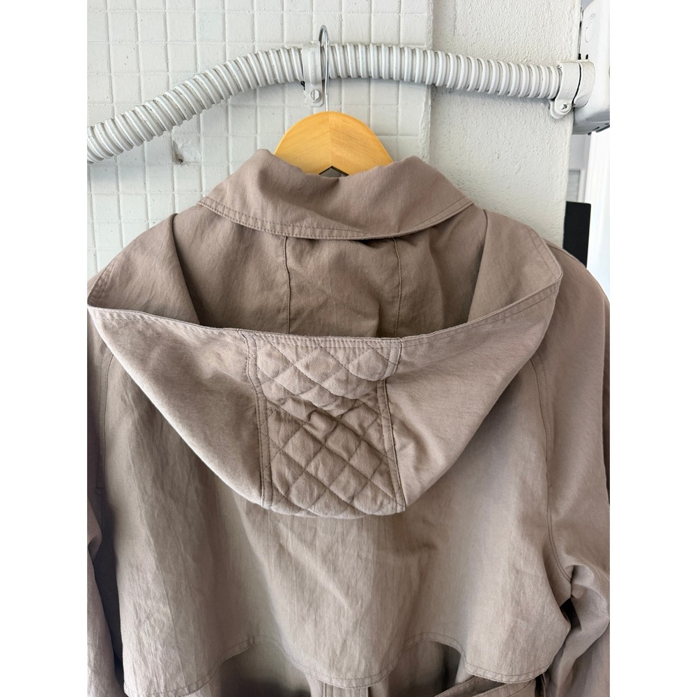 London Fog Womens 12 Reg Taupe Trench Coat Belted Detachable Hood Vintage - Picture 8 of 13